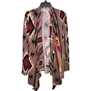 Southwestern Aztec Cardigan Women Medium Sweater Open Front Draped Made in USA